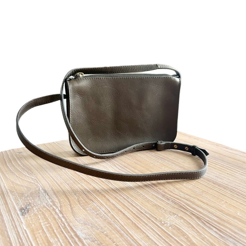 Madewell The Simple Leather Crossbody Bag Olive Green Brown Zip Top Small Purse